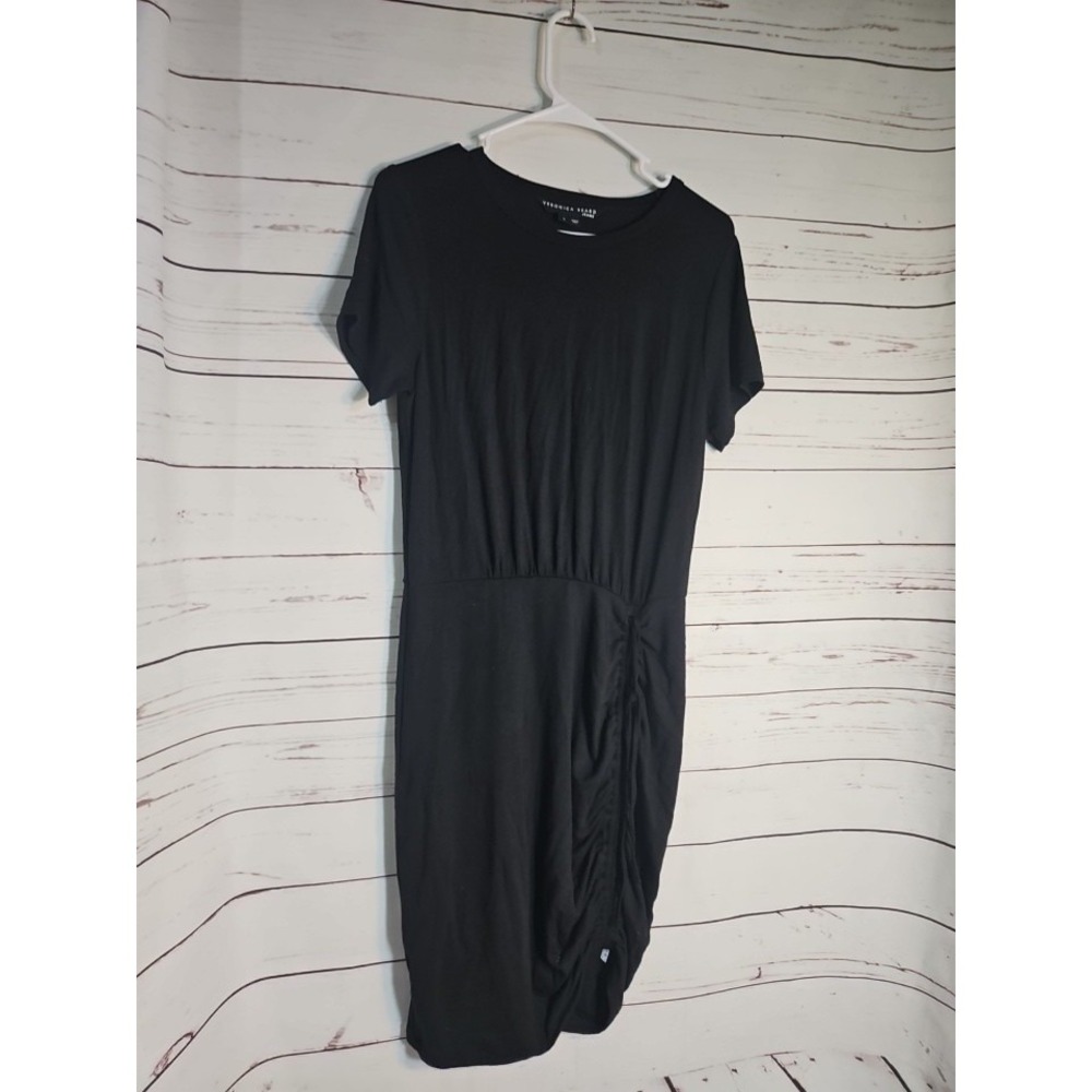 Veronica Beard Jeans Black Ruched Side T-Shirt Dress Short Sleeve Size S